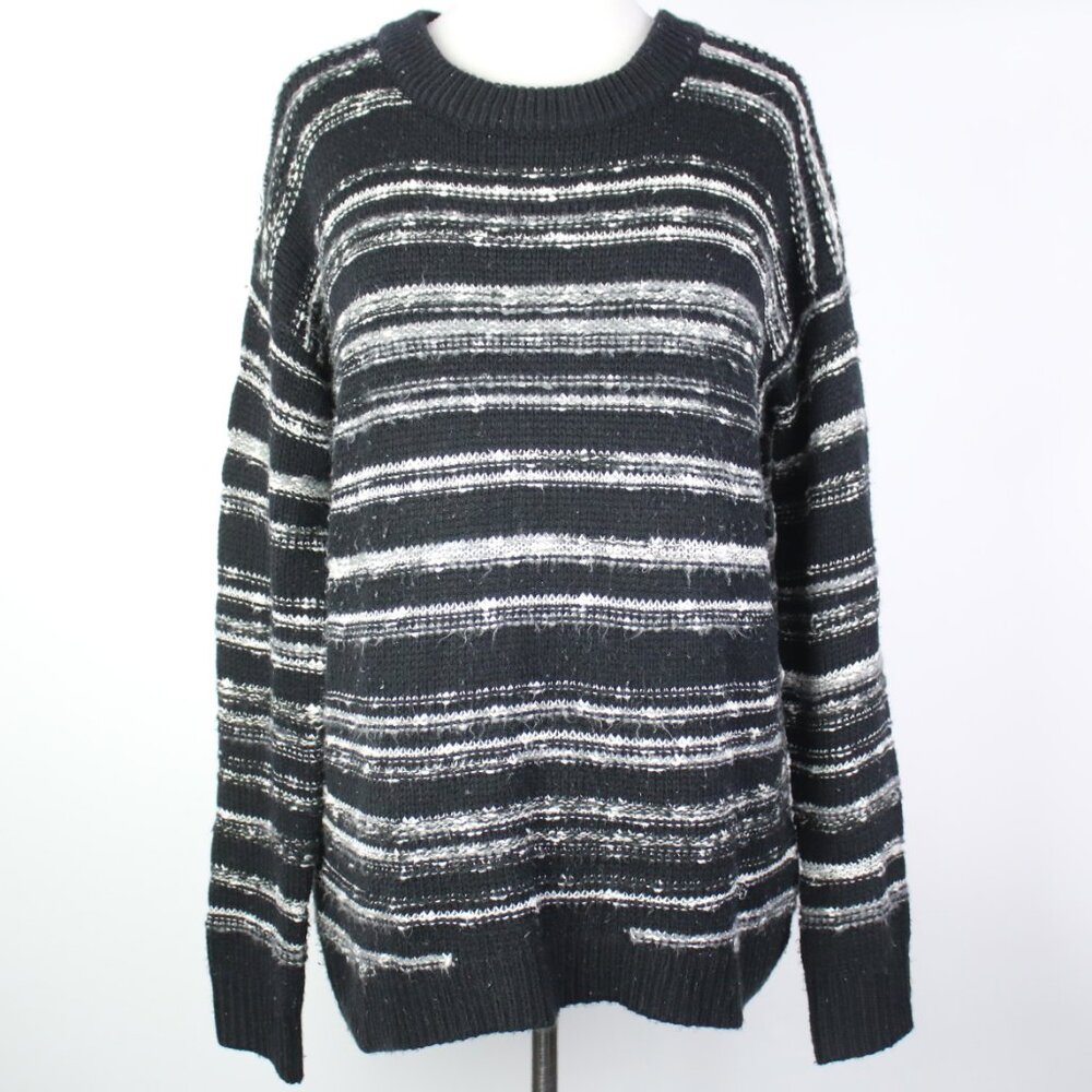 Calvin Klein Womens Large Striped Chunky Knit Crew Sweater